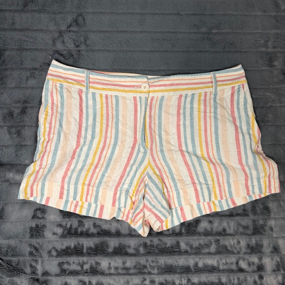 Loft Outlet Women 12 Multi Color Striped Linen Blend 4 Inch Inseam Shorts Summer